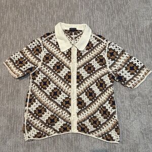 NORSECODE Granny Square Crochet Button Up Top S Small Boho Hippie Festival Shirt